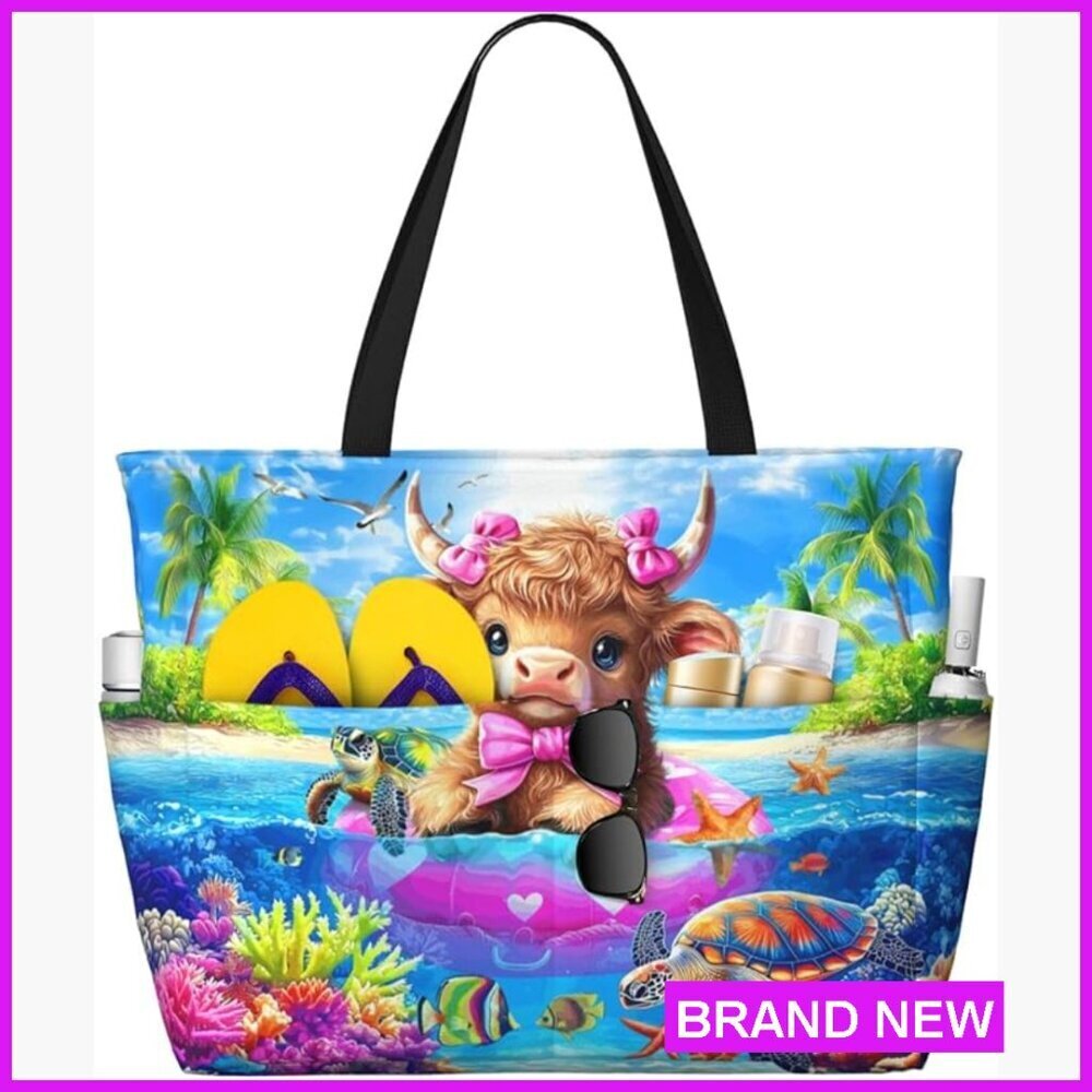 Waterproof Beach Tote Bag Large Capacity Zipper Closure Travel Pool Essential